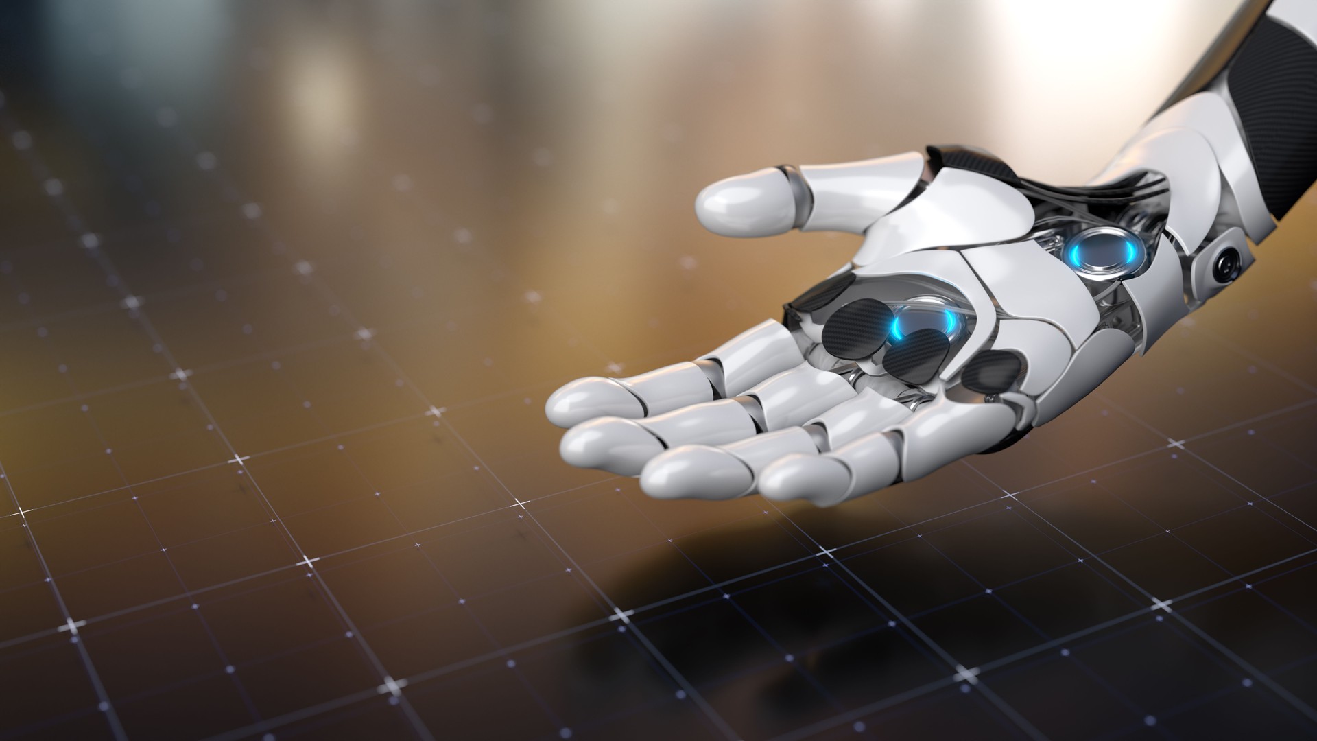 Futuristic Robotic Hand with Advanced Technology on Digital Surface