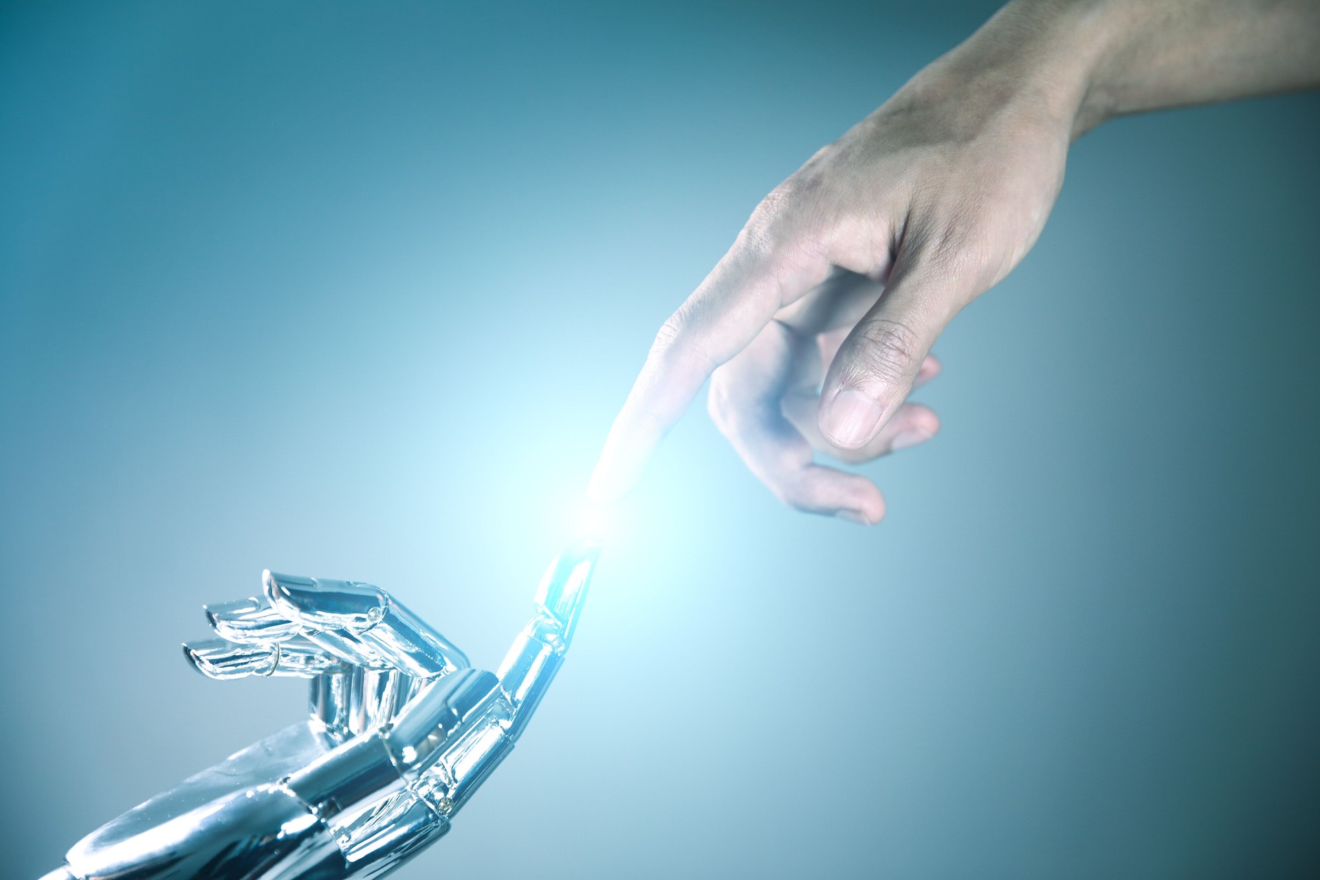 Human and robot hand connecting